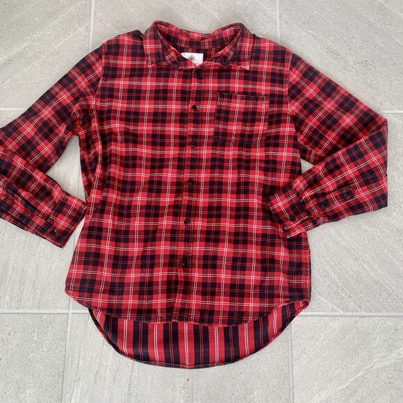 On The Byas Men’s Red And Black Plaid Flannel Button Down Shirt Size L - Picture 1 of 4
